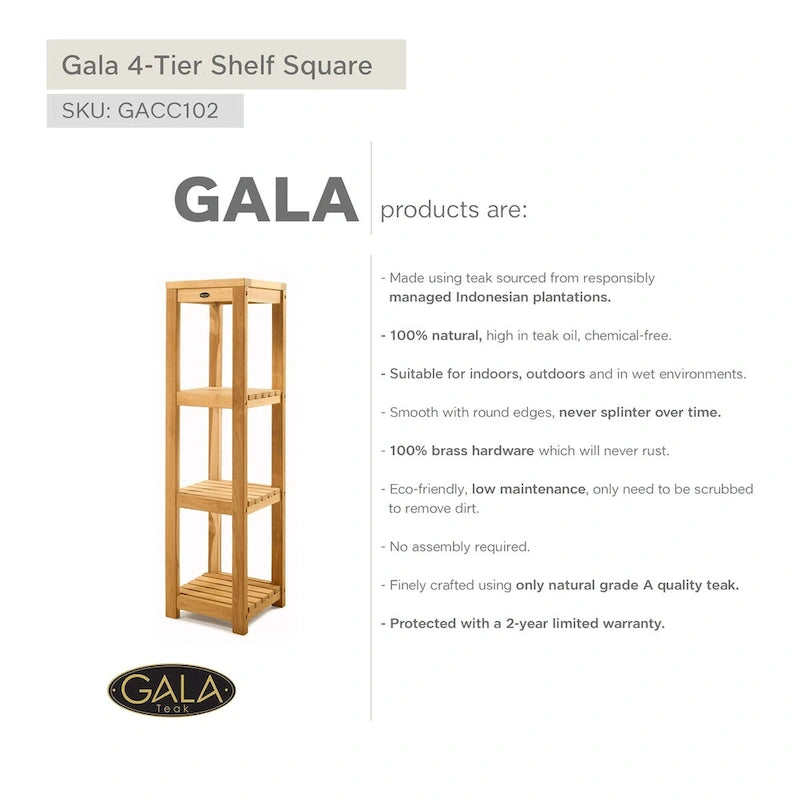 Four-Tier Teak Wood Storage Shelf for Bathroom and Shower