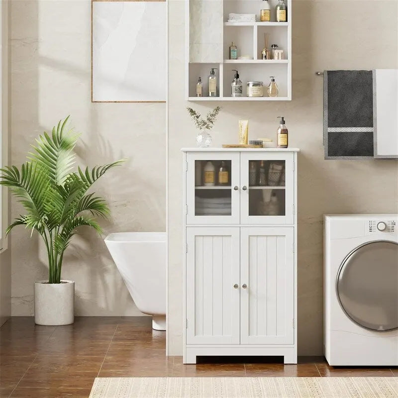 Mobile contenitore con ripiani regolabili e ante in vetro - 11.8D x 23.6W x 42.7H