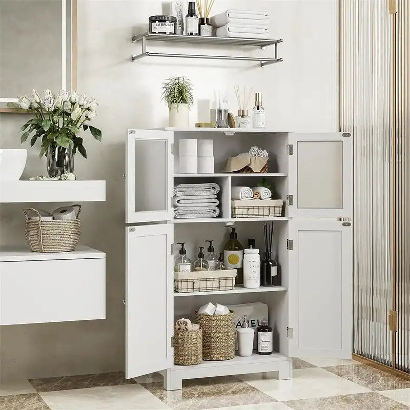 Mobile contenitore con ripiani regolabili e ante in vetro - 11.8D x 23.6W x 42.7H