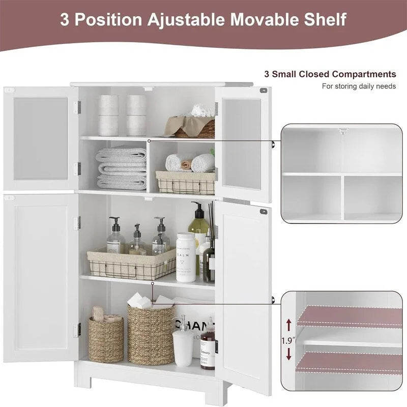 Mobile contenitore con ripiani regolabili e ante in vetro - 11.8D x 23.6W x 42.7H