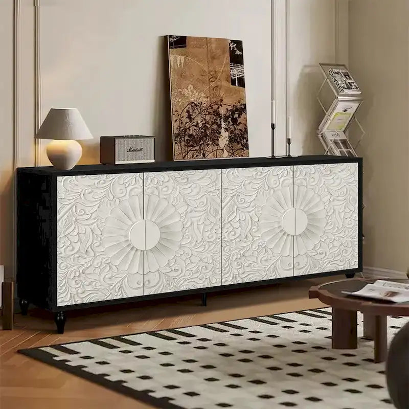 Vintage-weiße Sideboards mit großen facettierten Schnitzereien