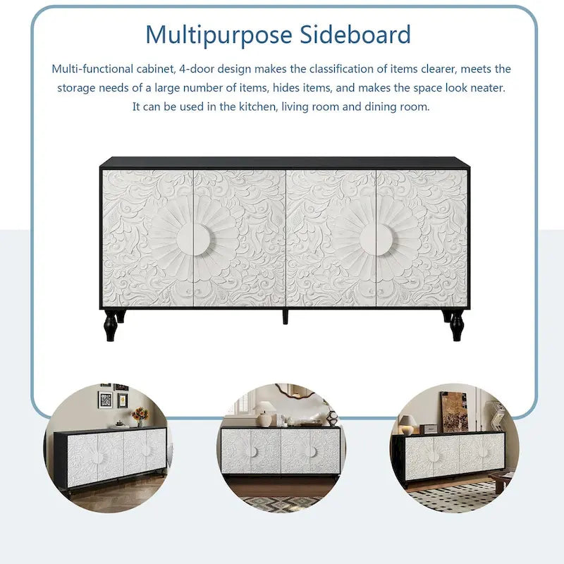 Vintage-weiße Sideboards mit großen facettierten Schnitzereien