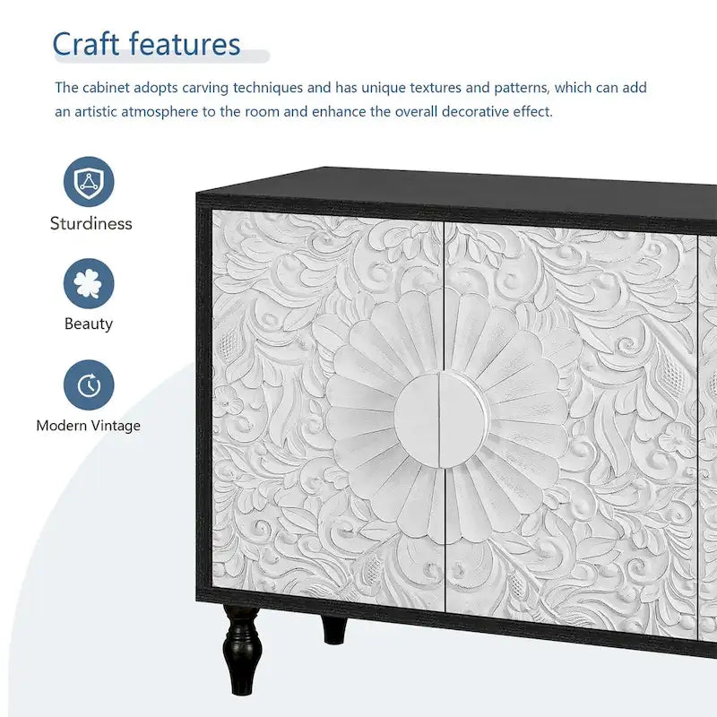 Vintage-weiße Sideboards mit großen facettierten Schnitzereien